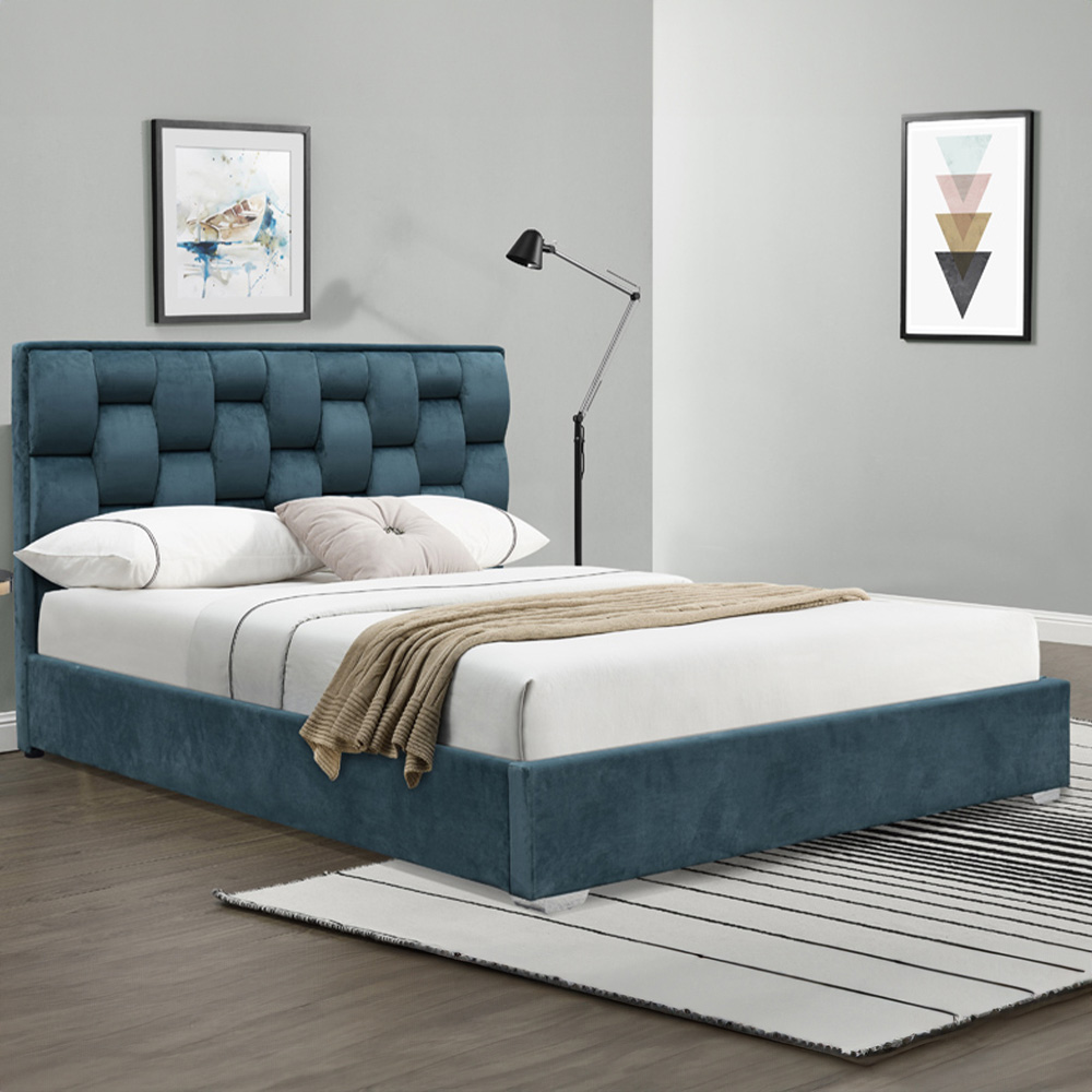 Brooklyn King Size Blue Plush Velvet Weaved Headboard Bed Frame with ...