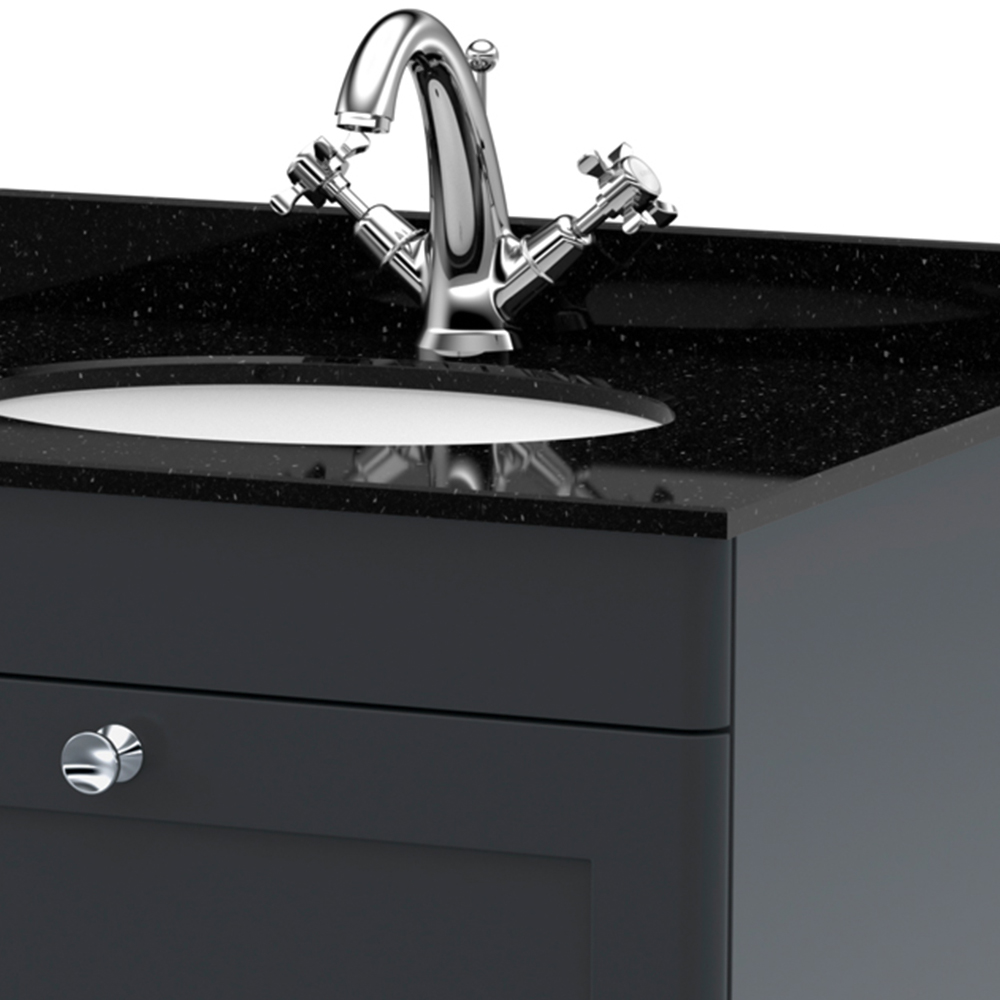 nuie Classique Single Drawer Soft Black Wall Hung Unit and 1 Tap Hole Marble Basin 600mm Image 2