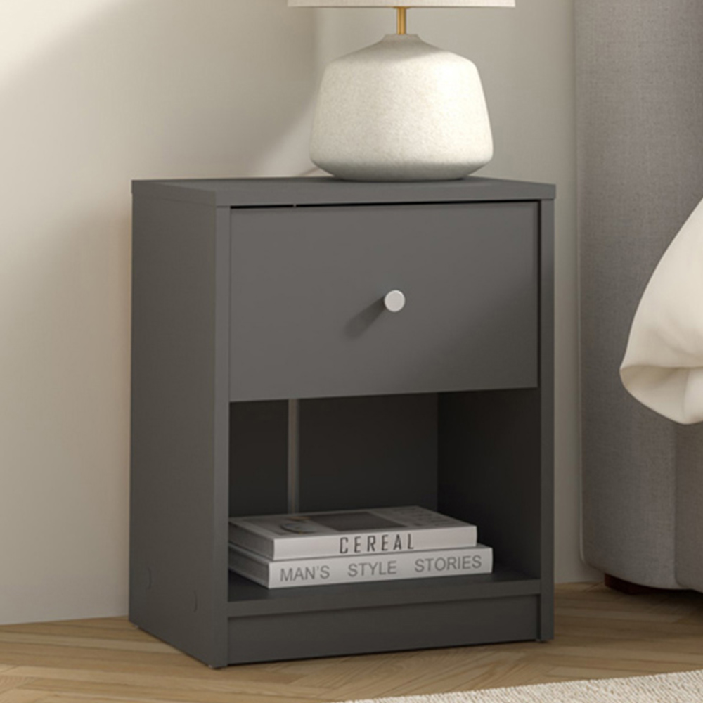 Furniture To Go May Single Drawer Grey Bedside Table Image 1