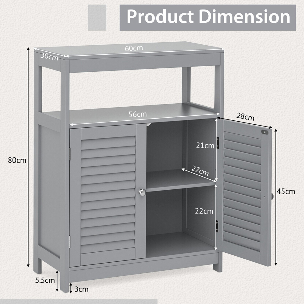 Costway 2 Shutter Door 3 Shelf Grey Floor Cabinet Image 8