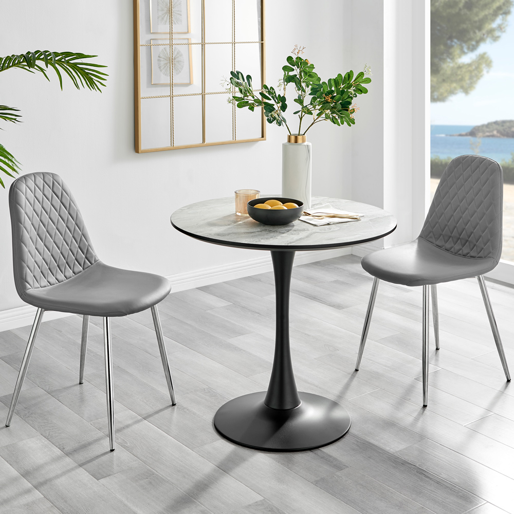 Furniturebox Elissa Solara Marble Effect 2 Seater Round Dining Set White Grey and Chrome Image 1